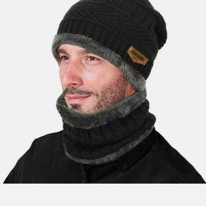 2pcs Set Winter Warm Knit Beanie Hat Cap Scarf Touch Screen Ski Gloves Men Women